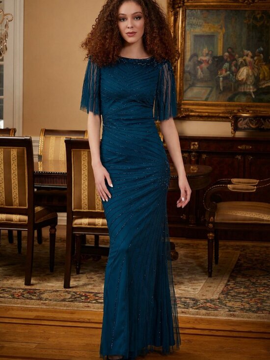 MGNY Dresses & Skirts - Teal Beaded Flutter Sleeve Evening Mother of the Bride/Groom Gown MGNY 72815